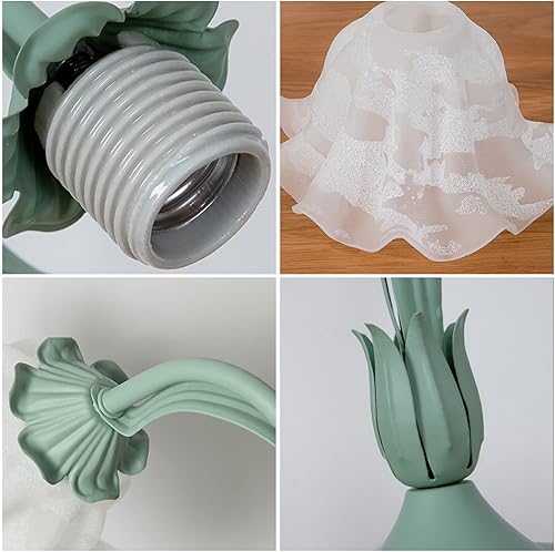 Miniatura 5 de Lámpara de mesa de vidrio esmerilado de flores, lámpara de mesa auxiliar con cable de enchufe, interruptor giratorio de 4 vías, mesita de noche,