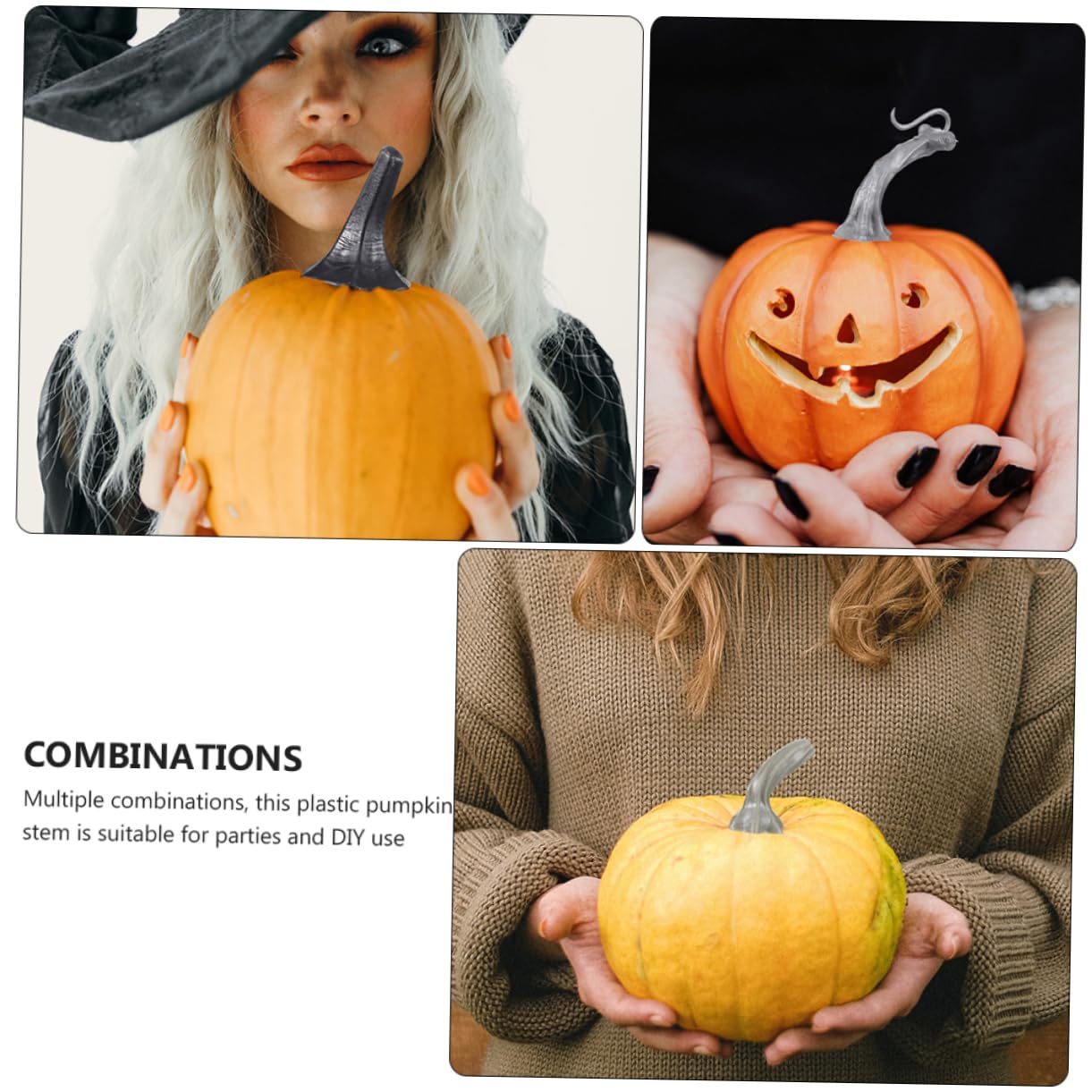 NUOBESTY 7 Set Manico di Zucca in Plastica - Decorazione Lanterna Lampada di Zucca Gambi di Zucca Teste di Zucca Steli di Zucca in Tessuto Ciotola di Zucca Schiacciare Colorful 36 Pezzi * 7