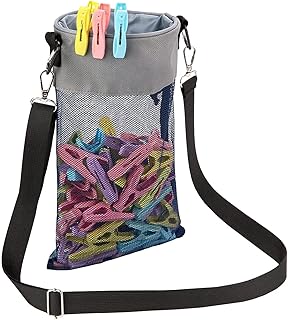Mesh Clothespin Bag with Hooks Hanging Clothes Pin Bag with Drawstring Closure Clothespin Holder