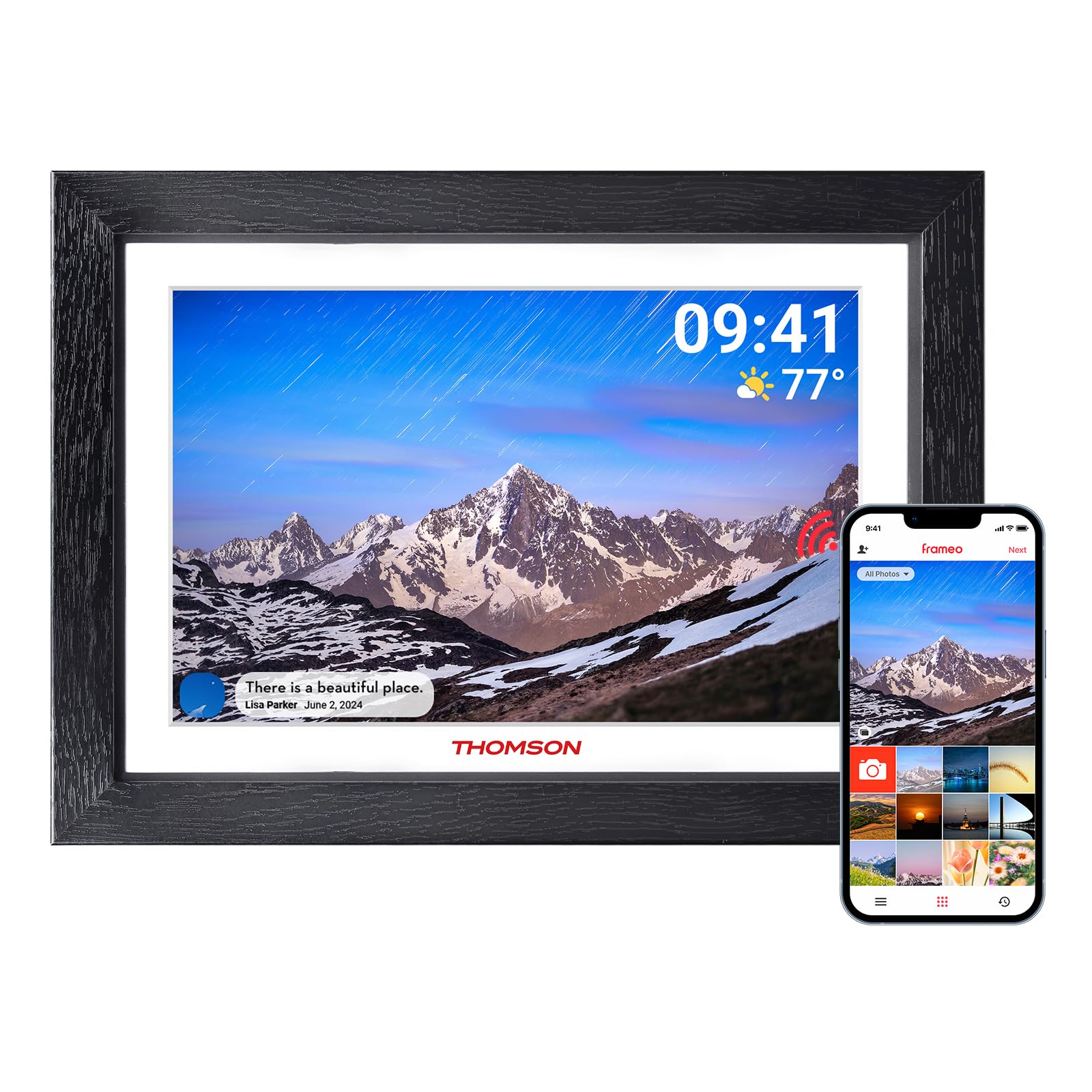 THOMSON Digital Picture Frame, Digital Photo Frame WiFi with 32 GB, HD IPS Touch Screen, Auto-Rotate, Slideshow, Share Photos/Videos from Phone by App