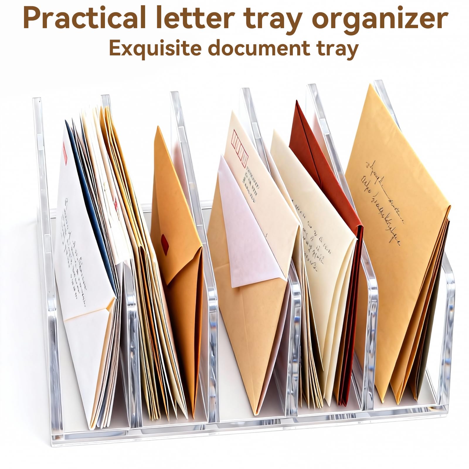 Akrylowy organizer na listy, 5 przegródek, przezroczysty, akrylowy przezroczysty, oszczędność miejsca, stojak na listy, akrylowy stojak na listy, do biura, domu, organizacji dokumentów, łatwy w