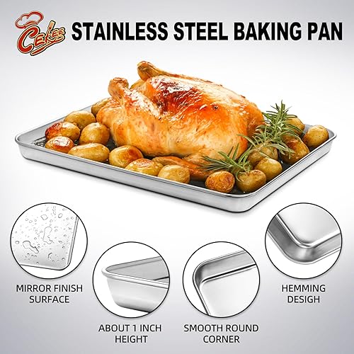 Miniatura 3 de CEKEE Juego de 2 bandejas de 14 de hoja, de acero inoxidable, para hornear, tostadora, bandeja para horno, tamaño 12 x 10 x 1 pulgada, no tóxico,