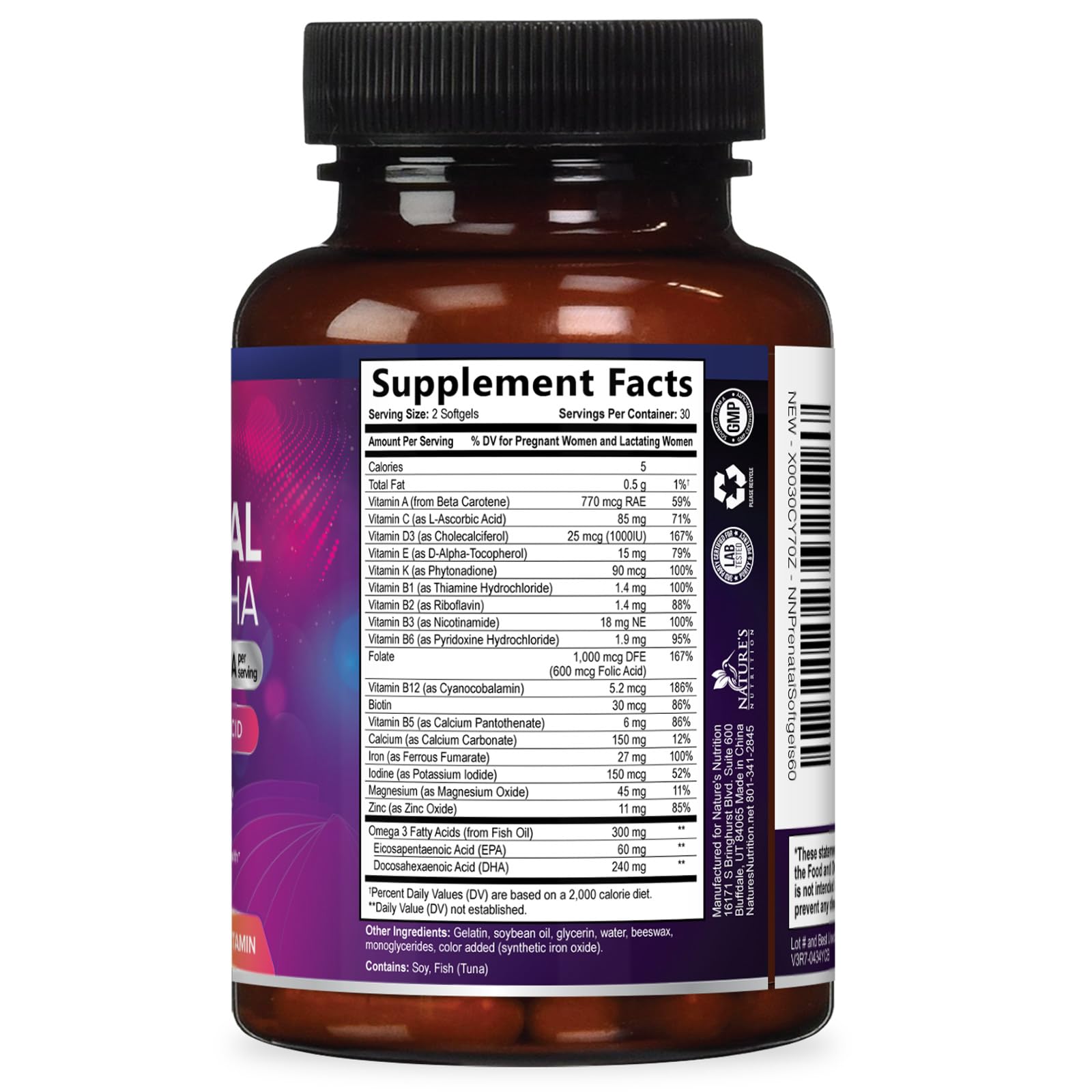Prenatal Vitamins for Women with Folic Acid + Omega 3 DHA for Fetal Brain Development, Best Prenatal Vitamin Supplement, Daily Pregnancy Multivitamin Nutritional Support, Bottled USA - 60 Softgels — Amazon image 9