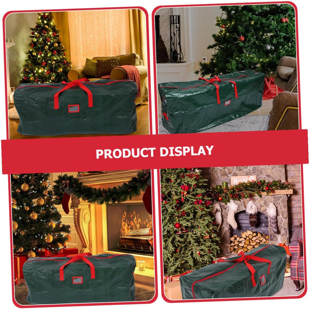 Generic Large Waterproof Xmas Tree Storage Bag 165x38x76cm Green Heavy-duty Holiday Tree Container Dustproof Storage Pouch for Organization