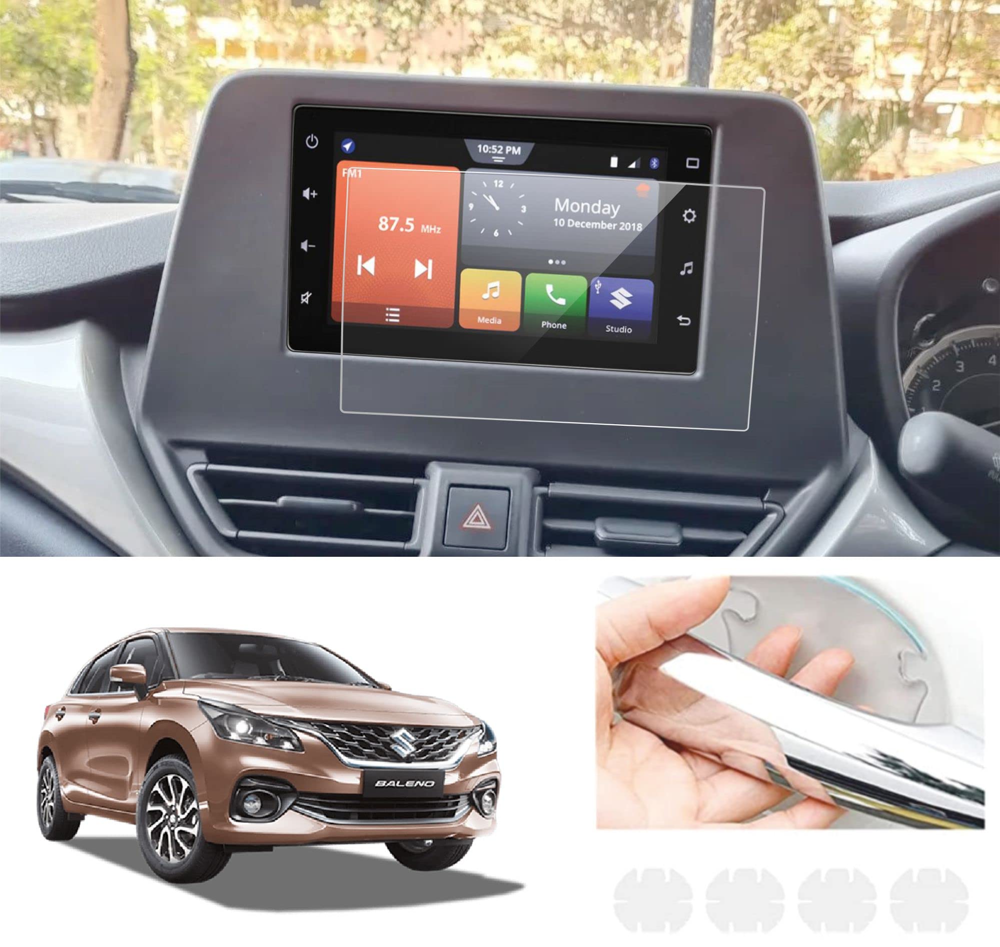 Screen Guard Protector For Maruti Suzuki Baleno Accessories 2022 Car Infotainment system with DOOR HANDLE Protection Guard - 7inch Clear-image-29