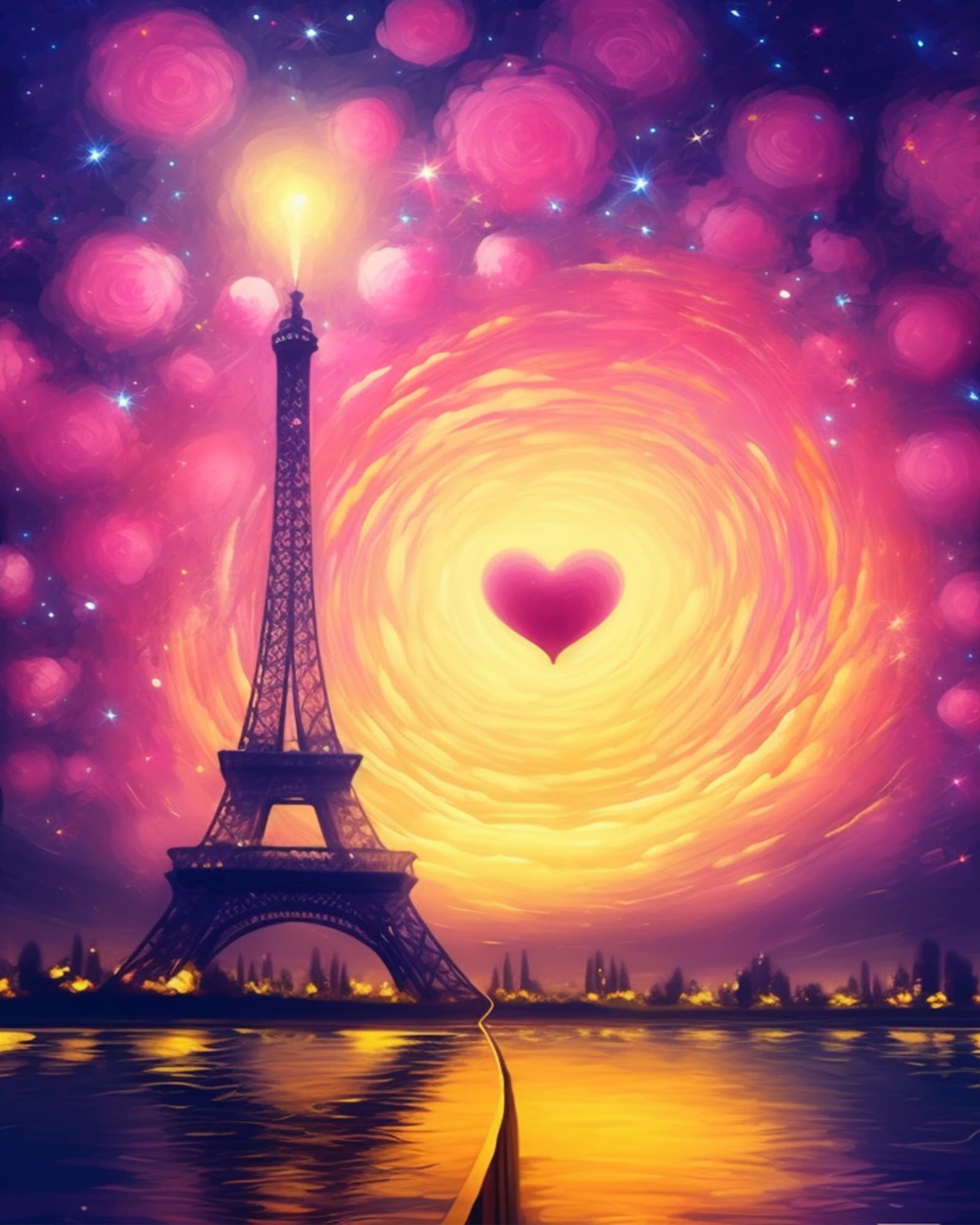 Paint by Numbers DIY Acrylic Painting Kit for Kids &amp; Adults Beginner – 16" Wx20 L The Dream Eiffel Tower Pattern