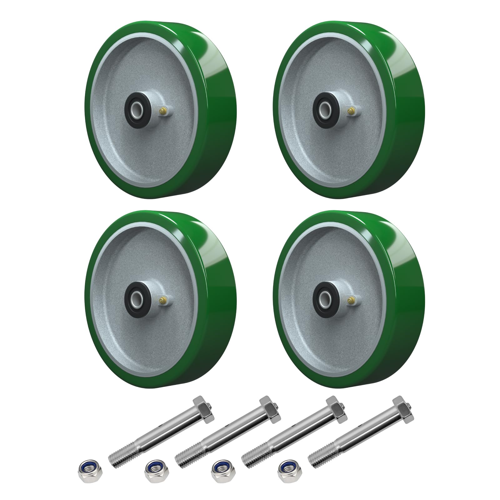 Ruote industriali da 20,3 x 5,1 cm, in poliuretano su alluminio, cuscinetto a rulli, foro da 1/2", set di 4 ruote girevoli resistenti con capacità di 2.540 kg (confezione da 4)