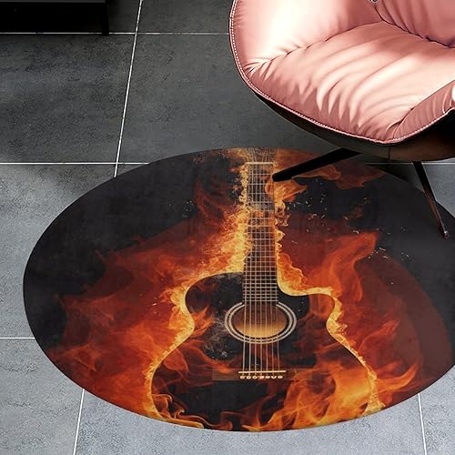Miniatura 5 de HoaMoya Alfombra redonda de guitarra con fuego, alfombra circular antideslizante para cocina, sala de estar, dormitorio, decoración de 3 pies