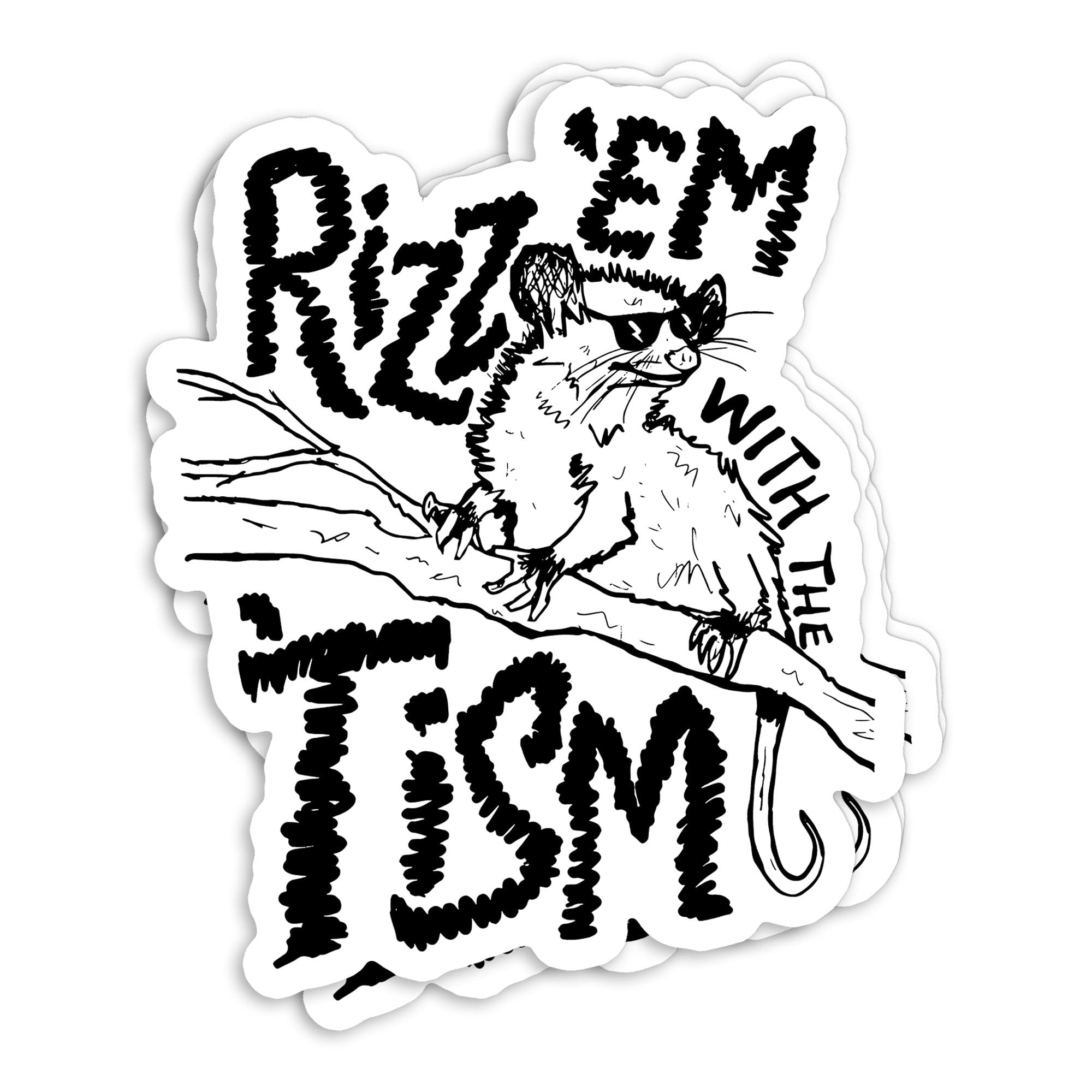 (3Pcs-3") Rizz Em with The Tism Stickers, Funny Meme Possum Opossum Cowboy Frog Waterproof Vinyl Sticker Decal for Laptop, Tumbler, Water Bottle,