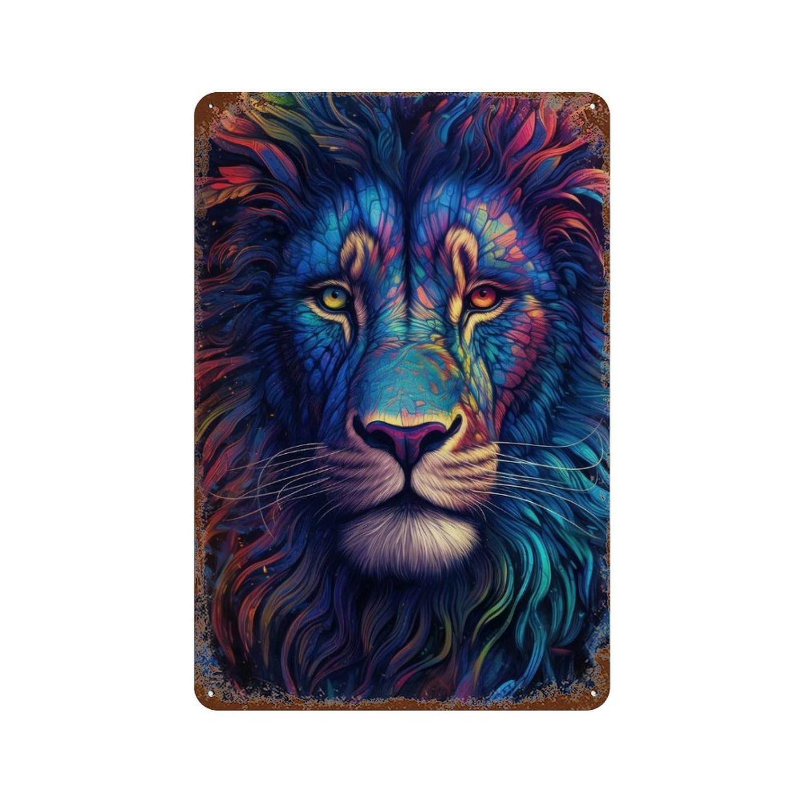 Neon Lion Closeup 11.8"x7.9" Vintage Rust Metal Sign, Novelty Wall Decor for Living Room, Hallway And Home Decor