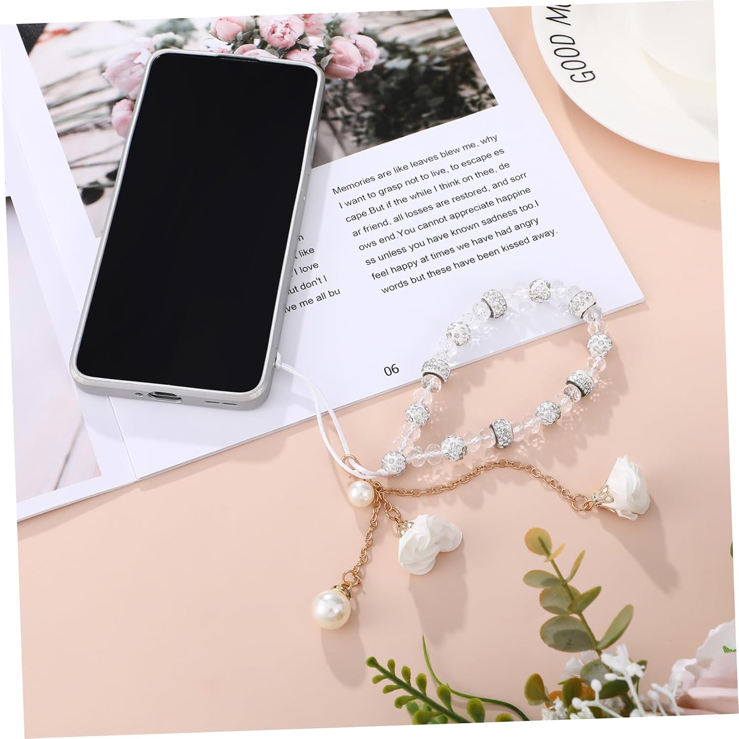 Hemobllo Cell Phone Straps Creative Crystal Flower Pendant Phone Charm Non-Slip Phone Lanyard Wrist Strap for Decoration