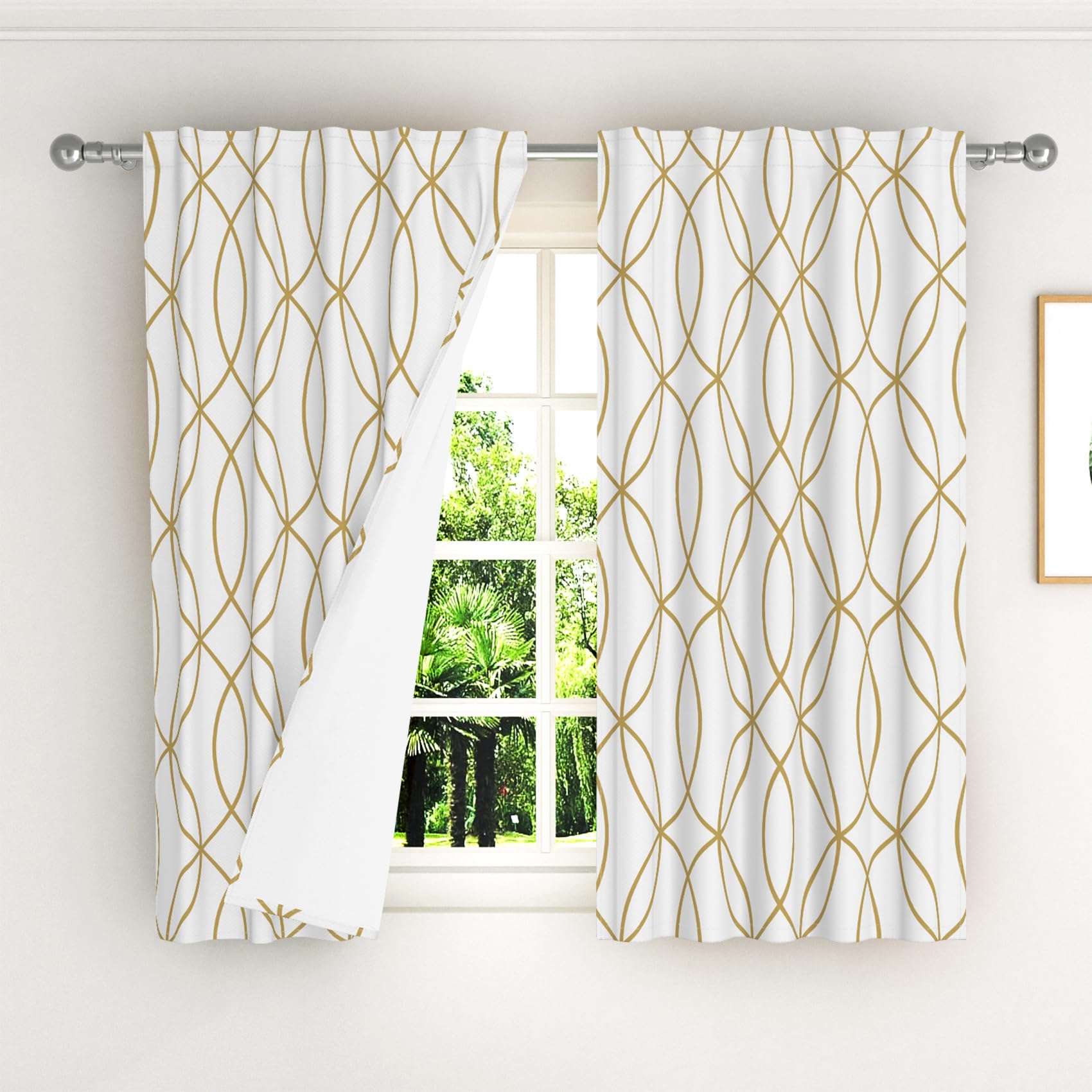 Kzzfqxb 2 Panels 107x215cm Gold and White Curtains - Image 3