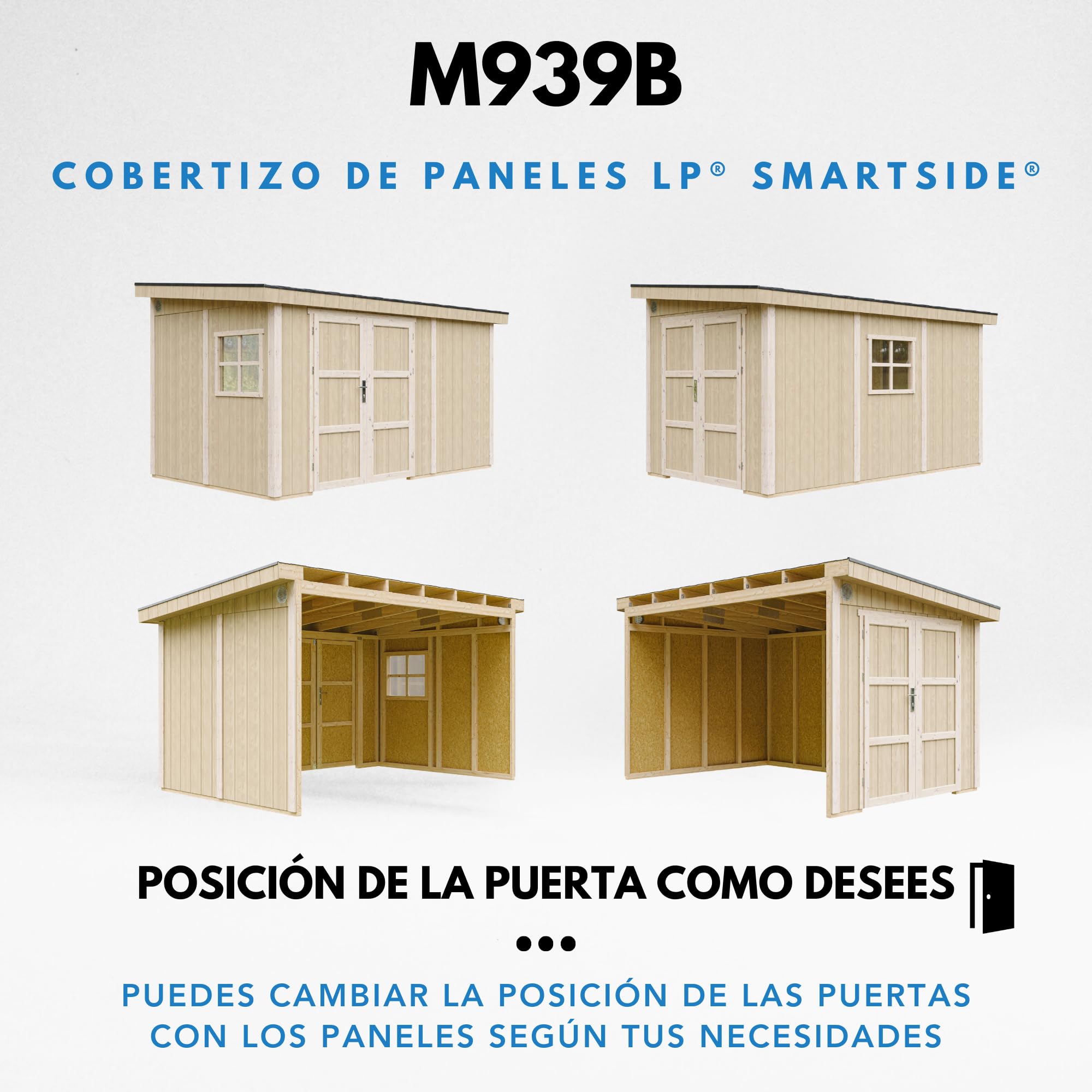 Casa de jardín de Primera Calidad 8,68 m² - H231x248x412 cm - Construcción de Paneles LP Smartside - Sin Suelo ni Pared Lateral - Timbela M939B