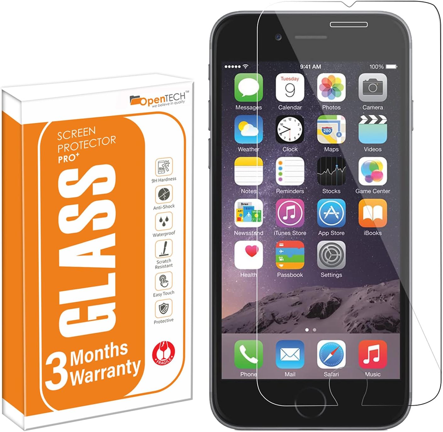 OpenTech® Tempered Glass Screen Protector Compatible for iPhone 6 / 6s / 7/8 Plus with Installation kit (Full Transparent only for Main Display Screen Area)