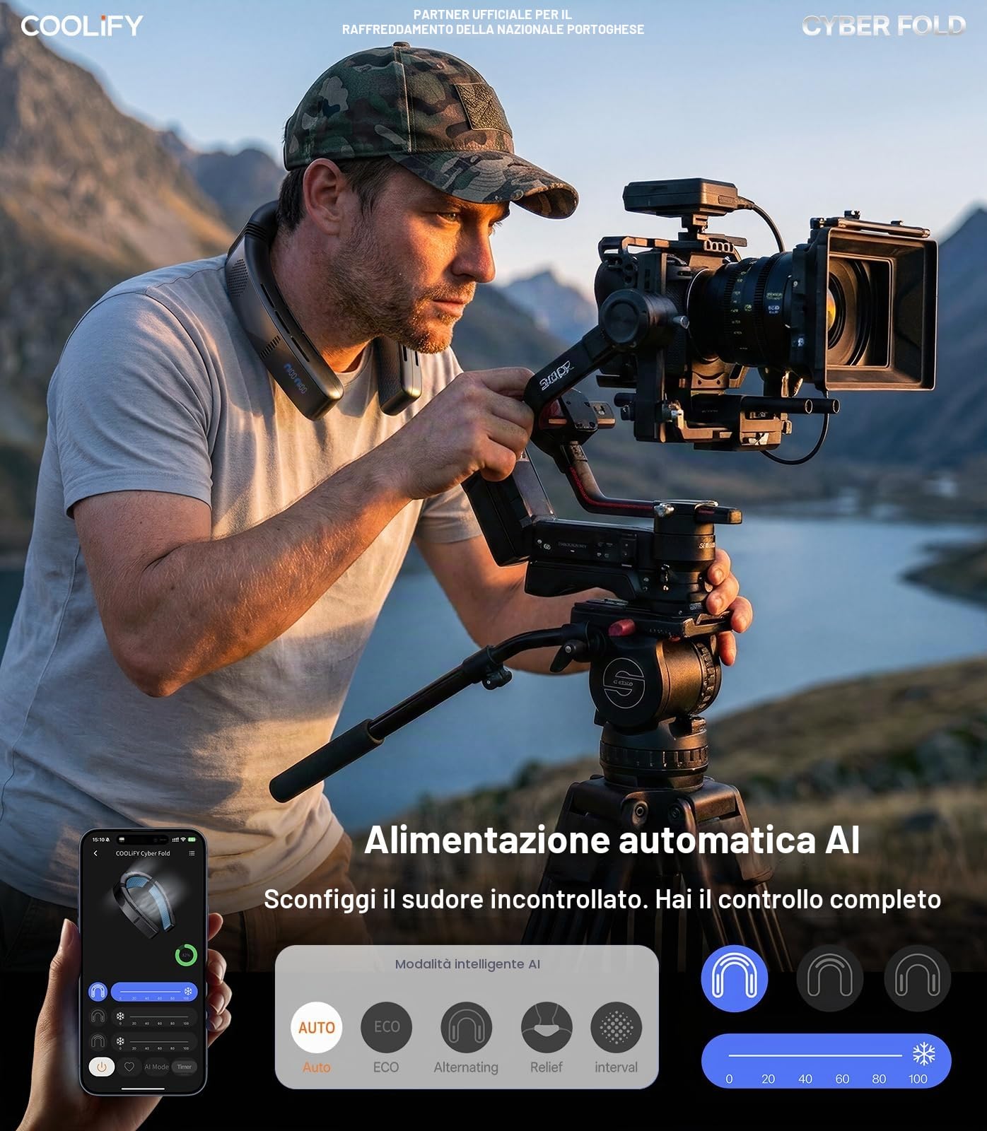TORRAS Cyber Fold AI - Ventola di raffreddamento da collo, ventilatore portatile regolabile con direzione del vento che soffia aria fredda ricaricabile, nero