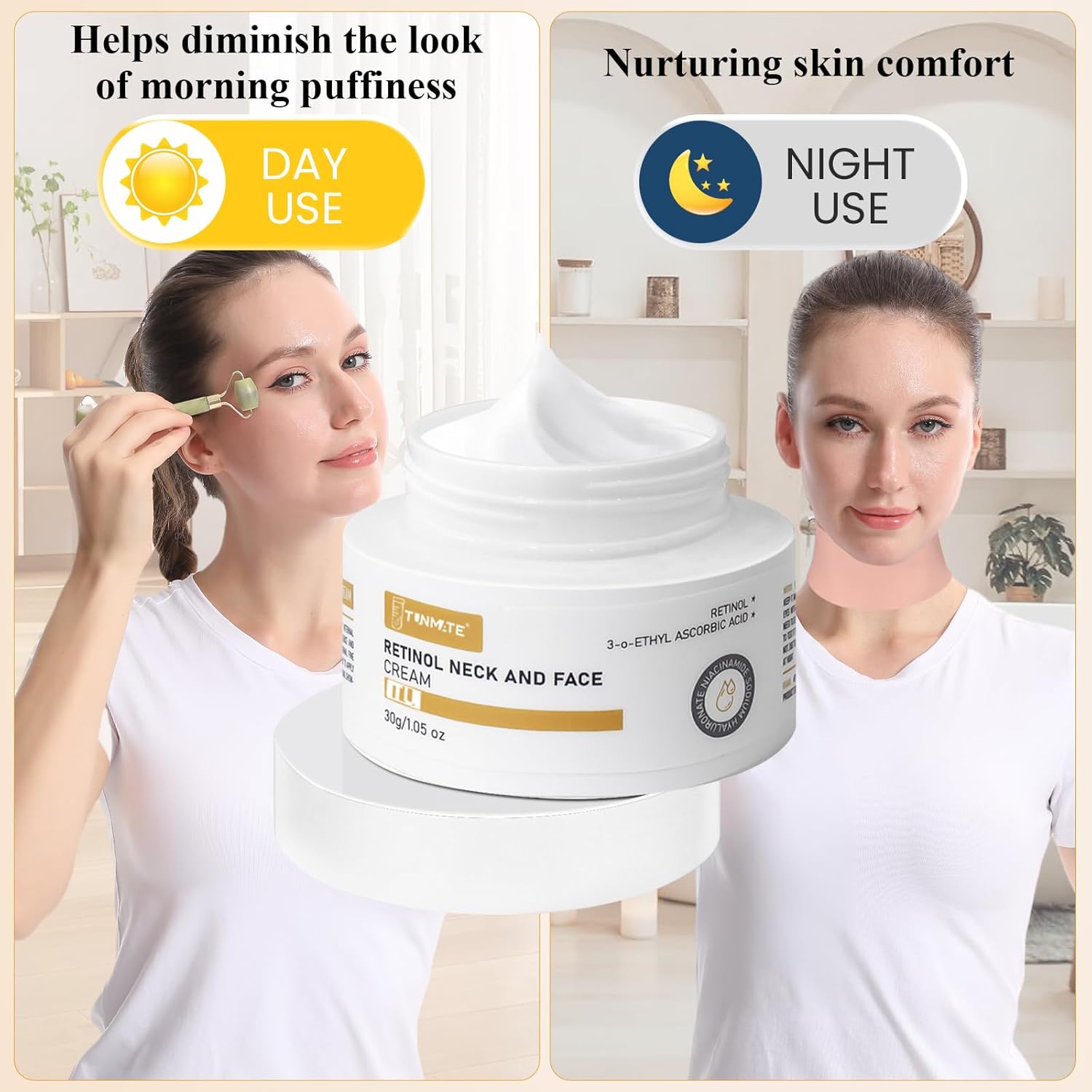 3-in-1Retinol,Peptide&Hyaluronic Acid Cream for Neck, Face, Hands|Complete Anti-Aging Firming Kit with Jade Roller&Reusable Silicone Mask|Smooth Wrinkles, Lift & Hydrate for All Skin Types & Genders - Image 5