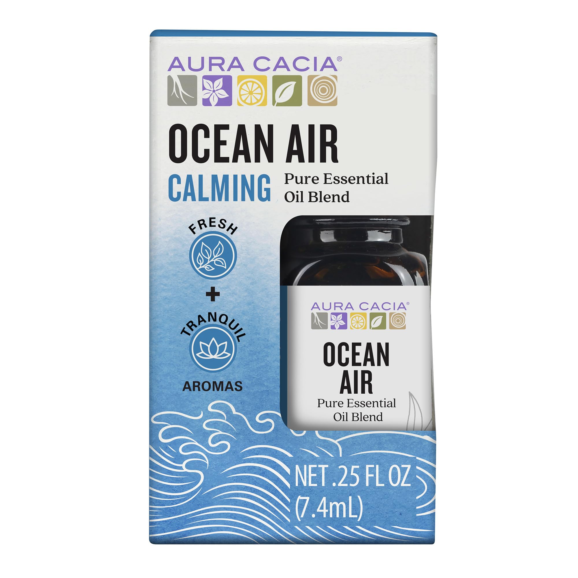 Aura Cacia Ocean Air Essential Oil Blend, Boxed 0.25 fl. oz. - Light Aroma, No Synthetic Fragrances