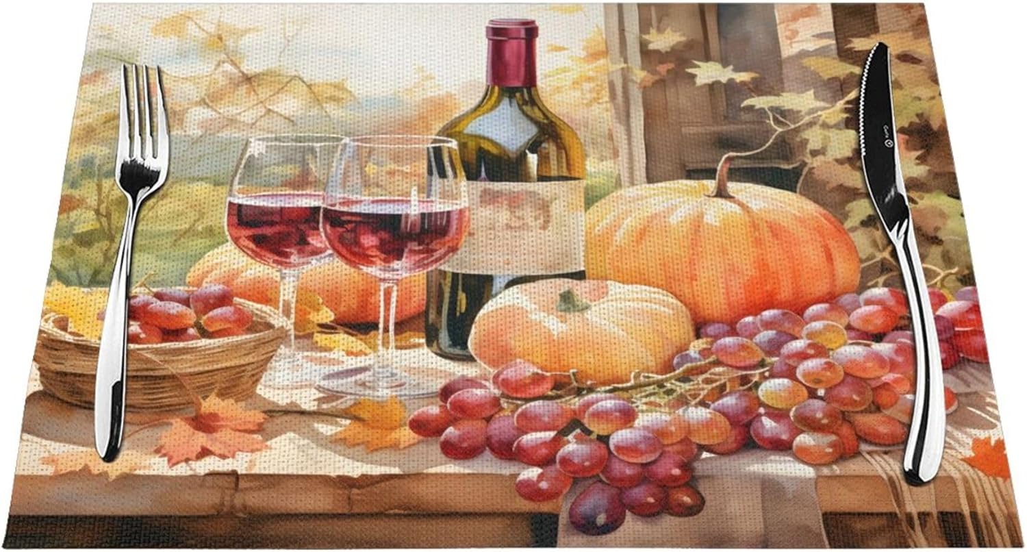 Fruits Wine Placemats PVC Woven Place Mats Grapes Non-Slip Heat Resistant Table Mats for Kitchen Dining Table Home Decor Indoor Outdoor Party 4PCS