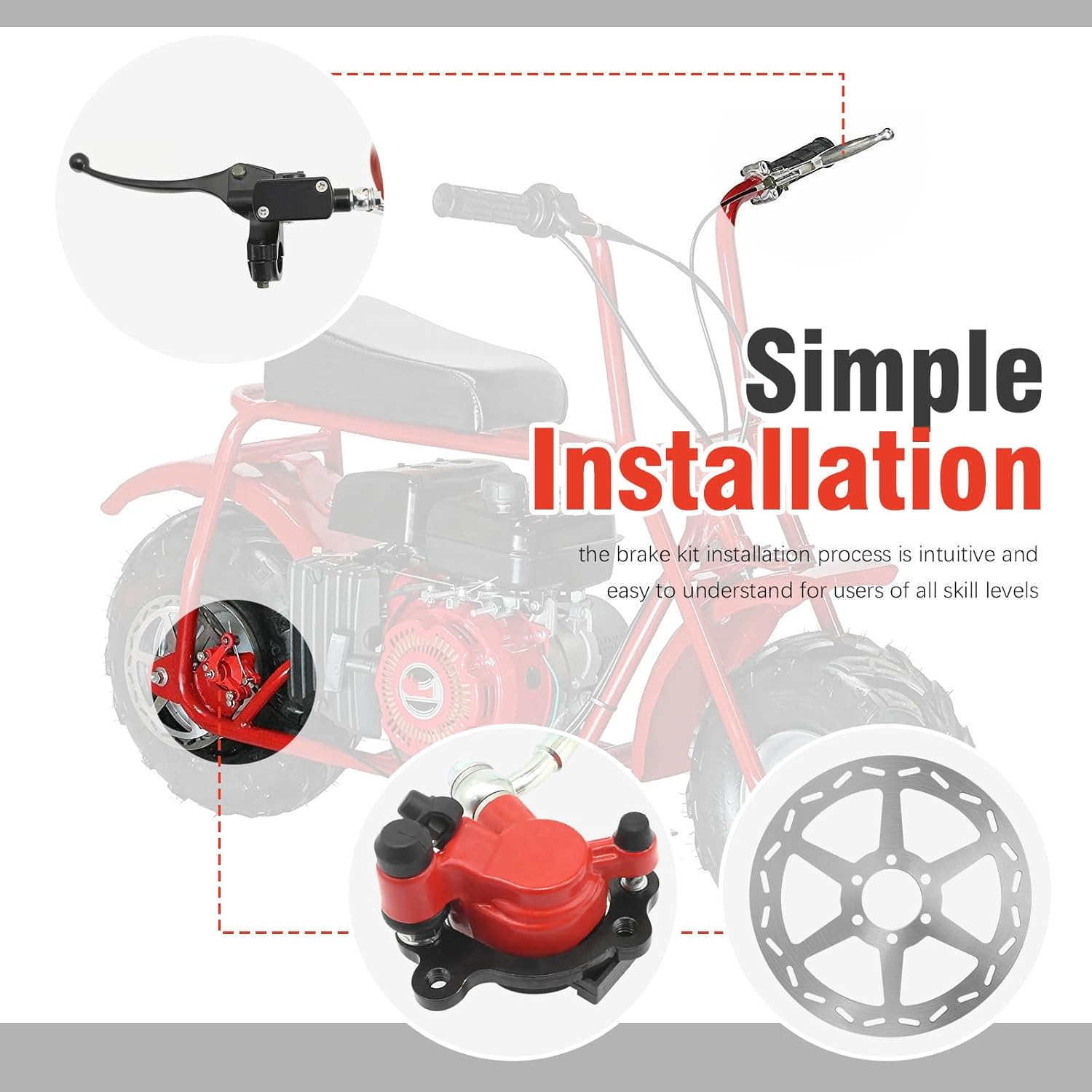 Upgraded Mini Bike Hydraulic Brake Caliper, 180mm Mini Bike Disc Brake Rotor, Replacement for Baja Doodle Bug DB30 79cc 97cc 100cc Engine Mini Bike