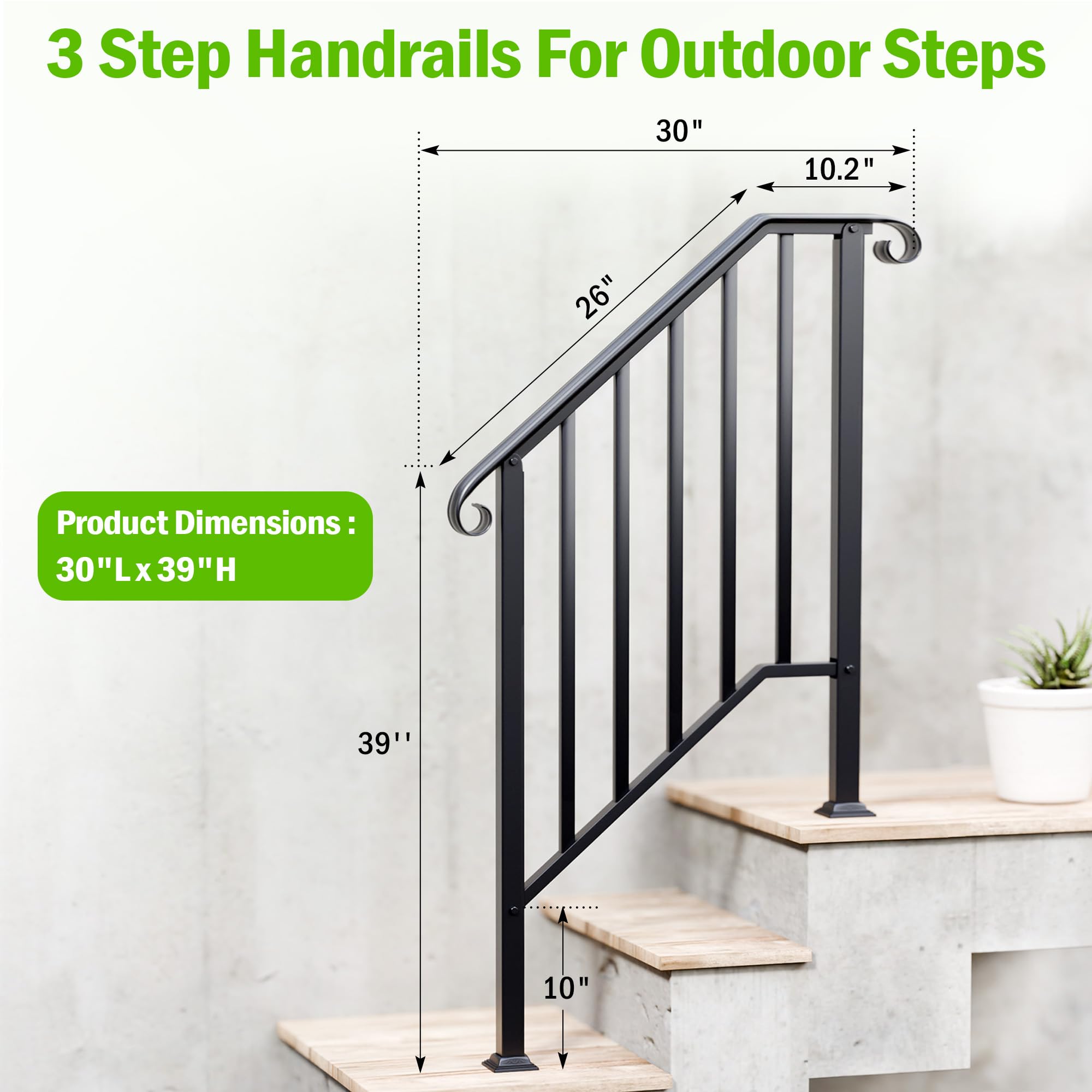Snapklik.com : 3 Step Handrails For Outdoor Steps, Fit 2 Or 3 Steps ...