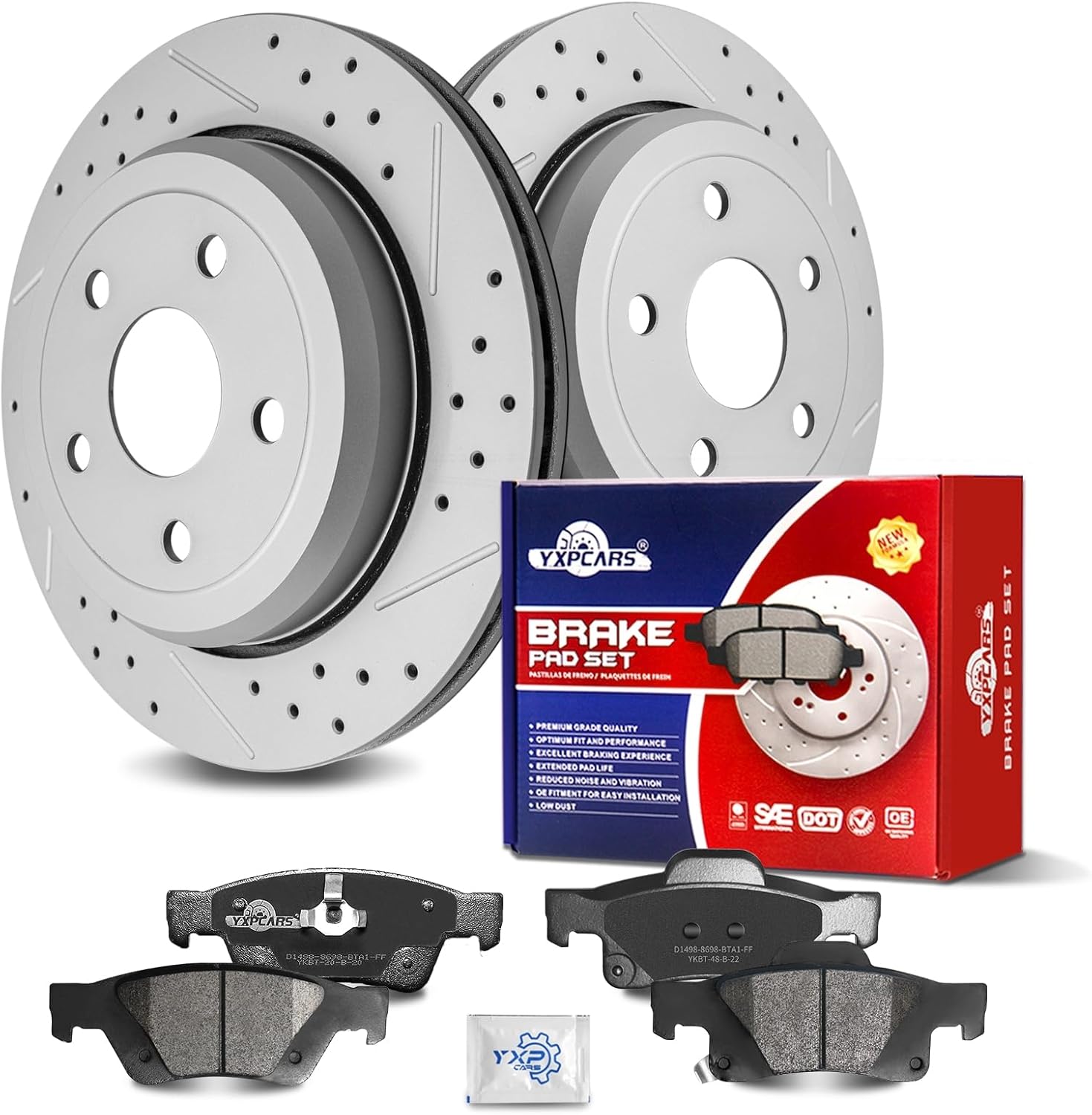 Ceramic Rear Brakes Pad and Rotors Drilled Slotted Vented Disc Brake Kits for Dodge Durango 2011-2023, for Jeep Grand Cherokee Wk 2022/ Grand Cherokee 2011-2020