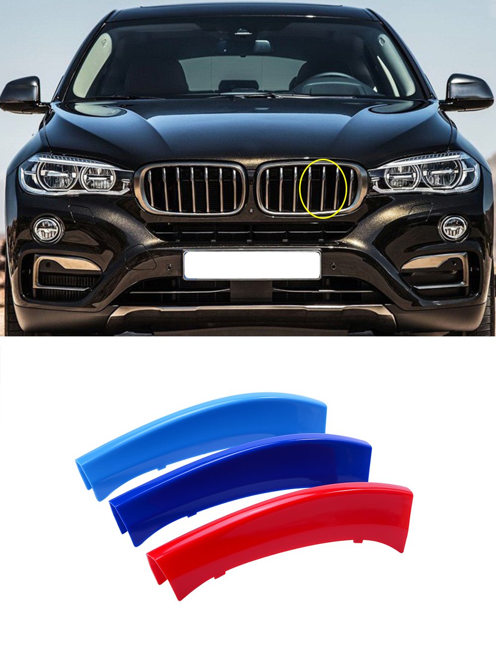 3 piezas/set para parrilla delantera TRIM decoración deporte rayas riñón emblemas para X5 2008 – 2013 x6 2009 – 2011