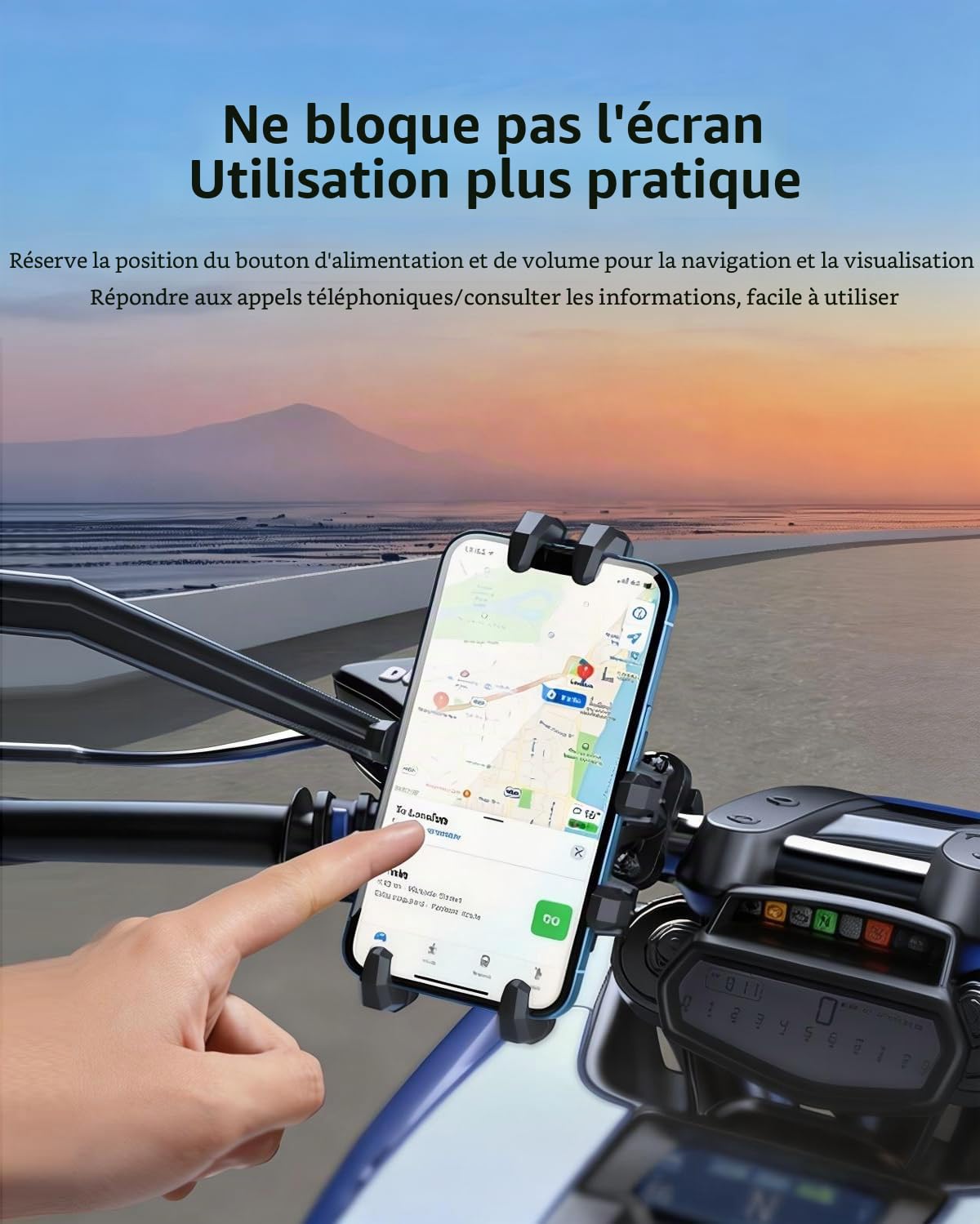 Support Téléphone Moto, Support à Double Amortissement Anti-Vibrations, Support Téléphone Vélo Réglable, Compatible avec iPhone, Samsung, LG, Google, Tous Les téléphones 4,7-7,2 Pouces