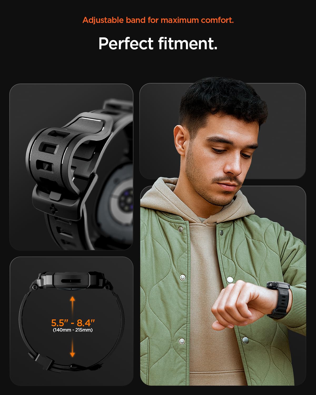 Spigen Funda y Correa Rugged Armor Pro de TPU Compatible con Samsung Galaxy Watch 8 44mm (2025) - Negro Mate
