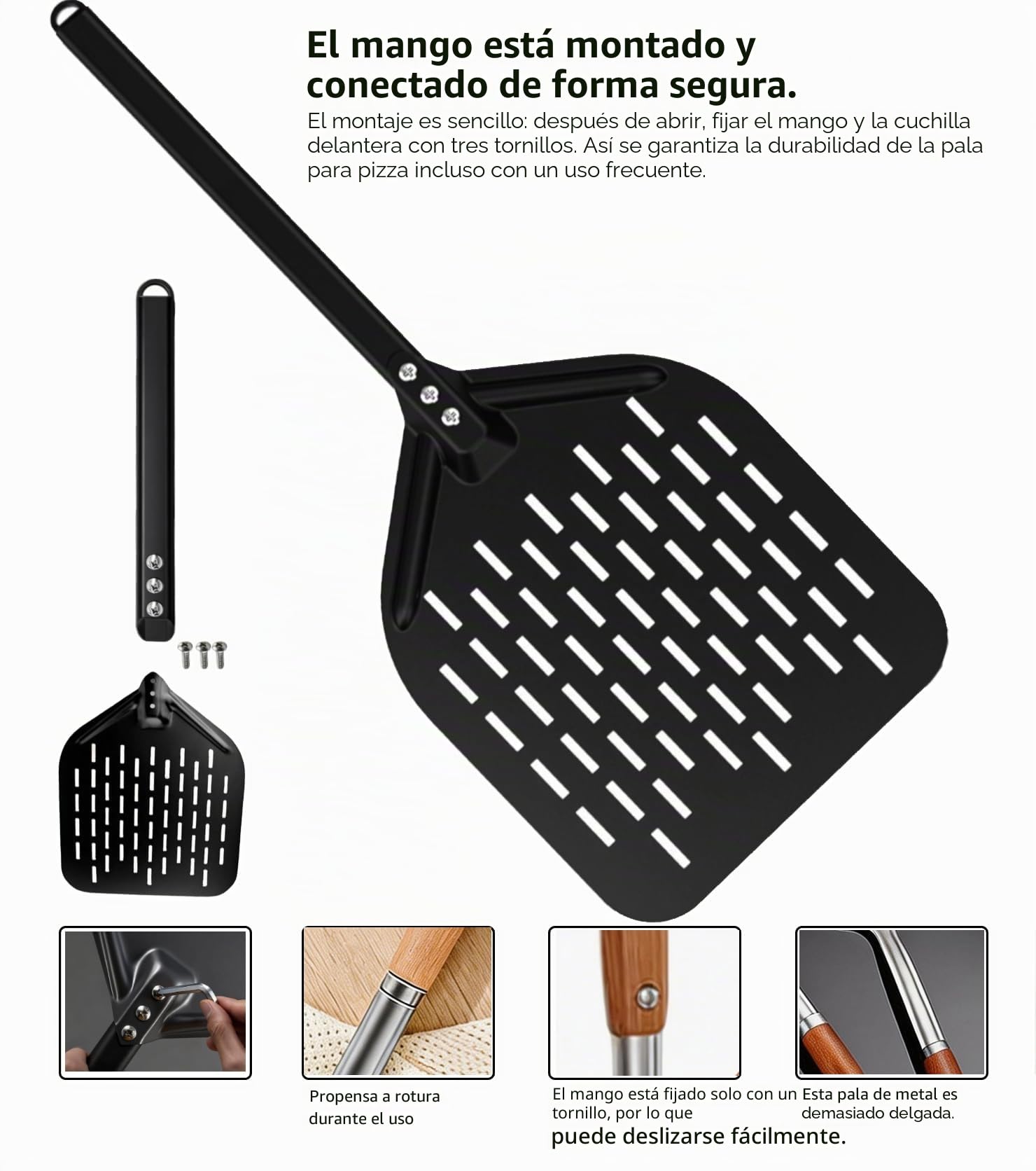 Juego de pala para pizza perforada, pala perforada de aluminio, cómodas asas aisladas térmicamente extraíbles, con espátula para pizza de 7 zoll y 12 zoll, giro para transportar pizza