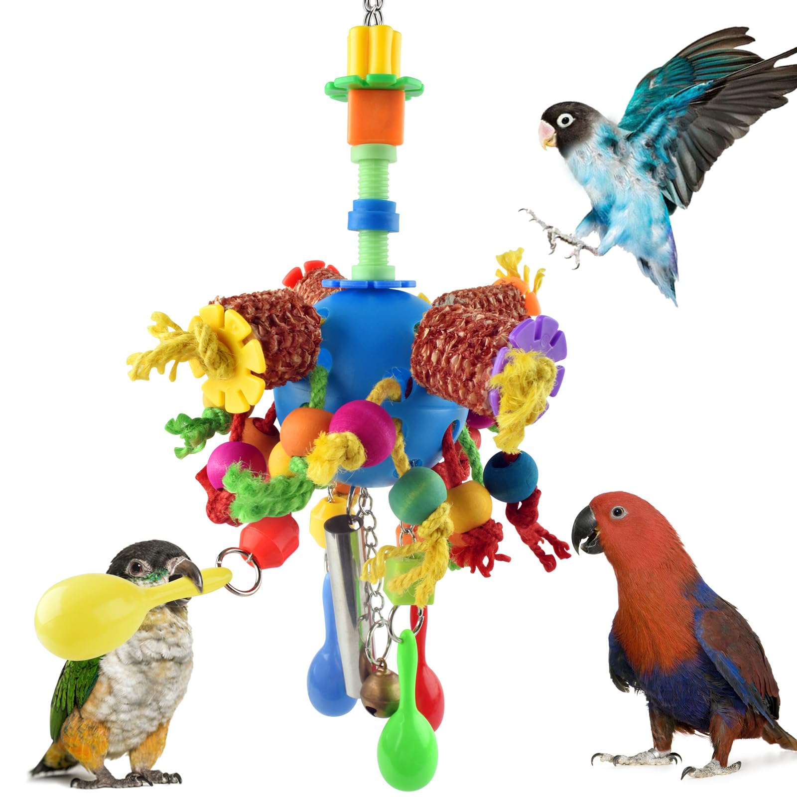 KATUMO Parrot Toys, Parakeet Foraging Shredder Hanging Toys Bird Ball Treats for Conure Mini Macaw Cockatiel Lovebird Small-Medium Birds
