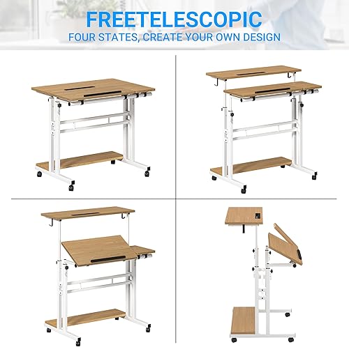 Vista 35 de Escritorio móvil de pie, escritorio ajustable para computadora con 3 escritorios, mesa portátil para laptop con soporte para tazas, estación