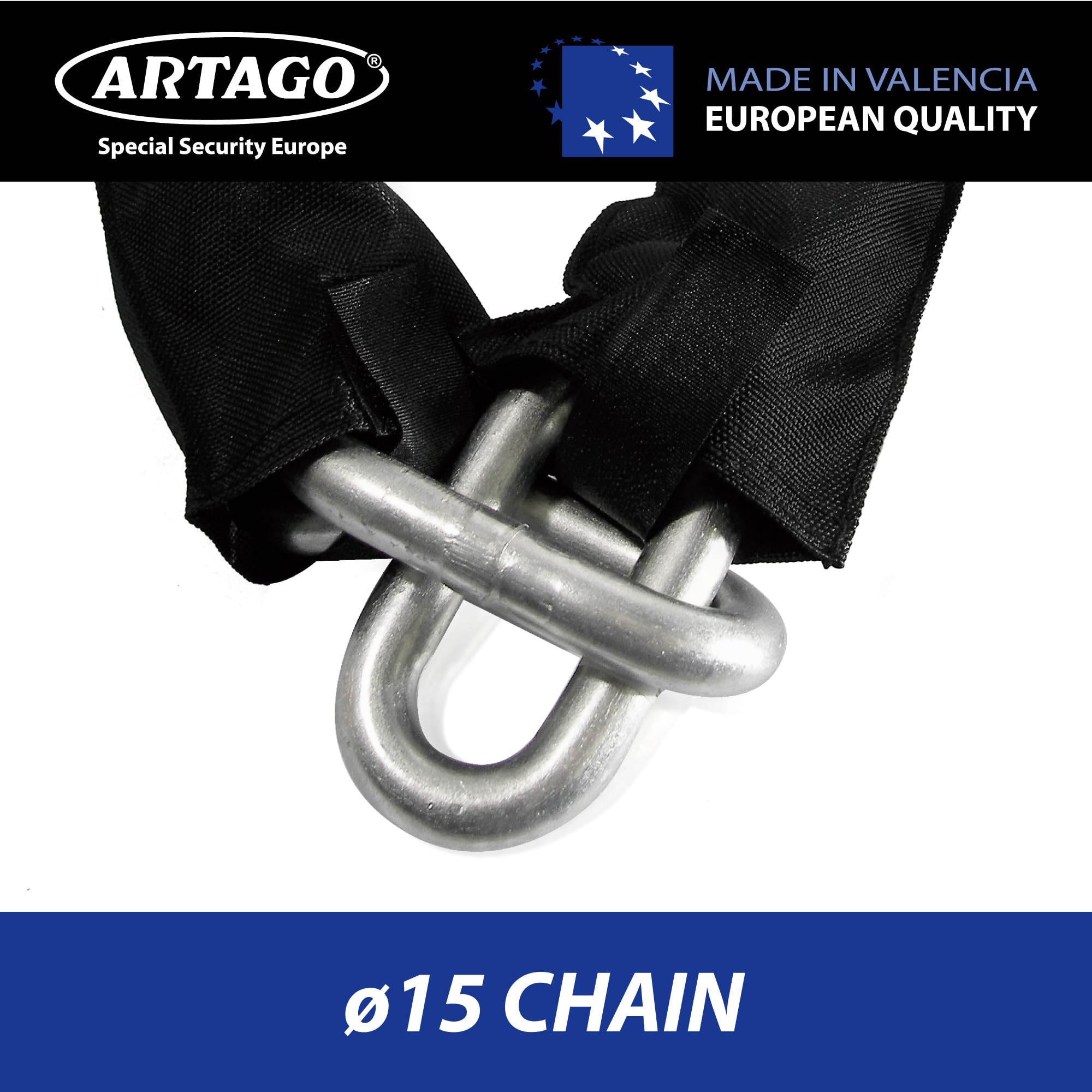 Artago 68T120 Chaine Antivol Moto Lourde de Sécurité Maximale, Homologué Sold Secure, ø15 120cm, BUNKER SELECTION, Cadenas Monobloc en Acier Forgé, Chaine Antivol Cémentée pour Moto Parking