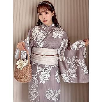 ダリア柄浴衣セット 変わり縞×鮮やか大輪ダリア柄浴衣2点セット 浴衣セット