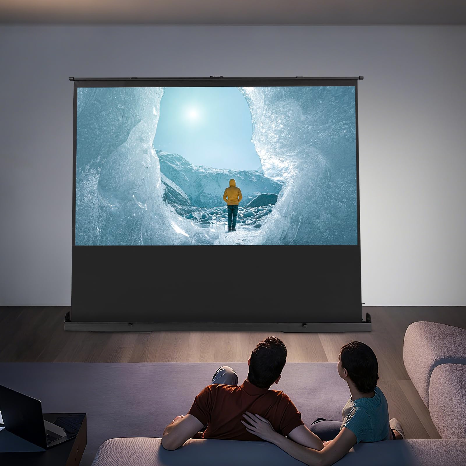 Schermo Di Proiezione A Tiro, 80", 4K HD, Arrotolabile, Schermo Proiezione A Pavimento, Immagine 170x100 Cm, Montaggio A Parete Soffitto, Multimedia, Per Proiezione Familiare, Sale Riunione Ecc Varie