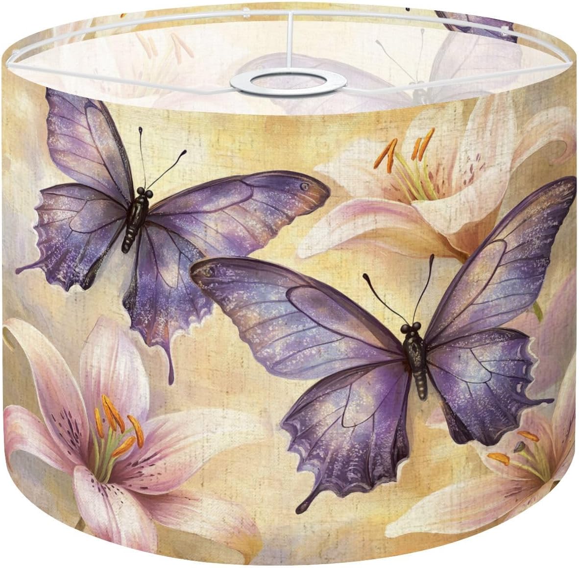 Purple Lampshades Floral Lamp Shades Boho 1 Pack Serene Butterfly Lily Painting Lavender Hues Light Shade for Table Lamps Floor Lamps Drum Lamp Shades Lampshade Replacement