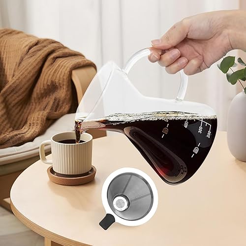 Miniatura 5 de Cafetera de vidrio de 16.9 onzas líquidas con doble filtro de acero inoxidable, 4 tazas (aproximadamente se refiere a 4 onzas por taza) espesa,