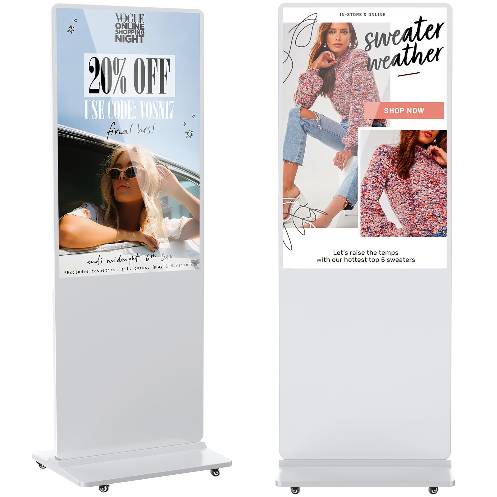 49 inch Indoor Digital Signage LCD Screen IPS Floor Standing Digital Kiosks Interactive Displays with WiFi HDMI/USB Input Auto AD Player, Android OS White