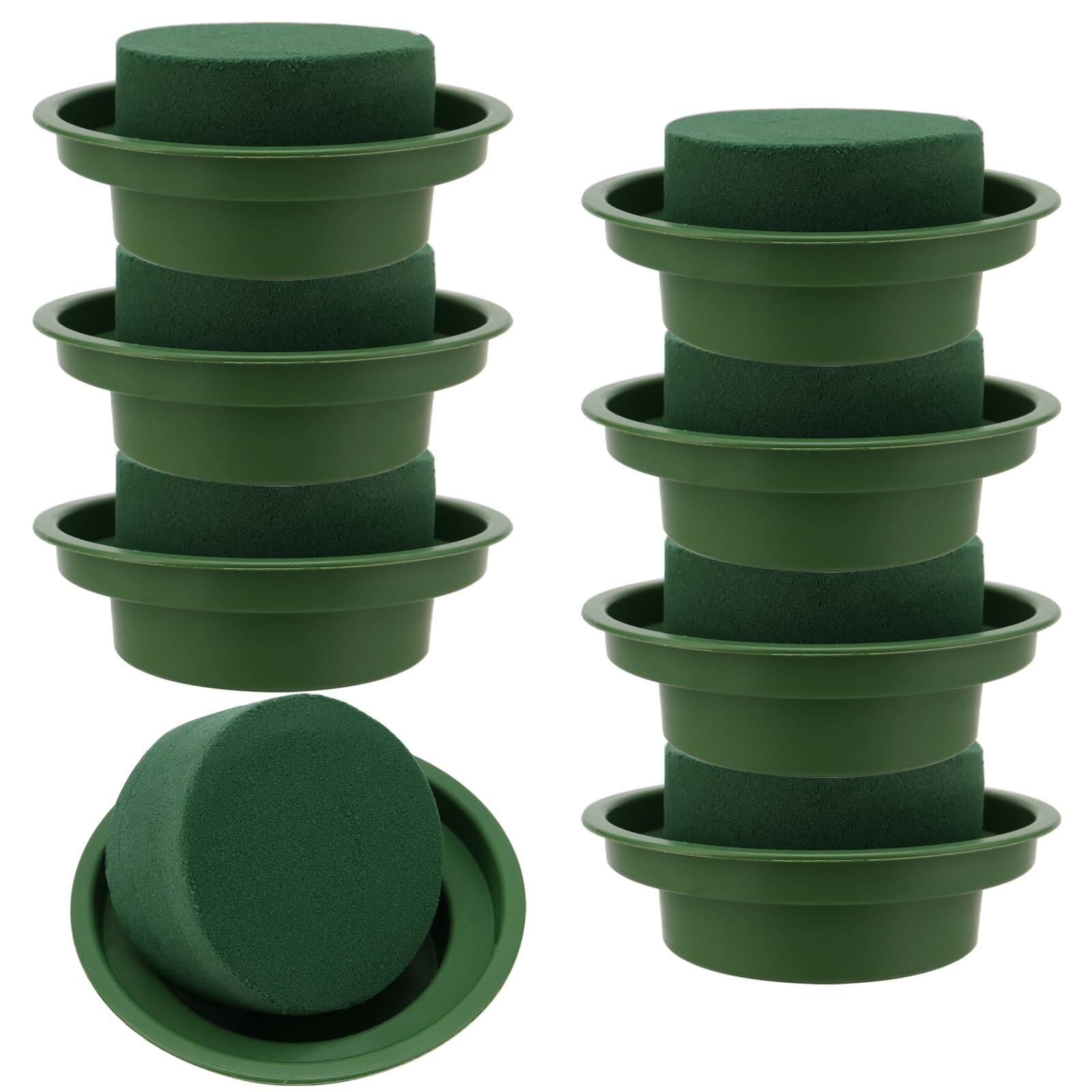 MAHIONG 8 Pcs Round Floral Foams in Bowl, Green Floral Foam Block with Tray, Flower Arranging Accessories for Wedding Decoration, Floral Arrangements, Florist Supplies, Table Ornament