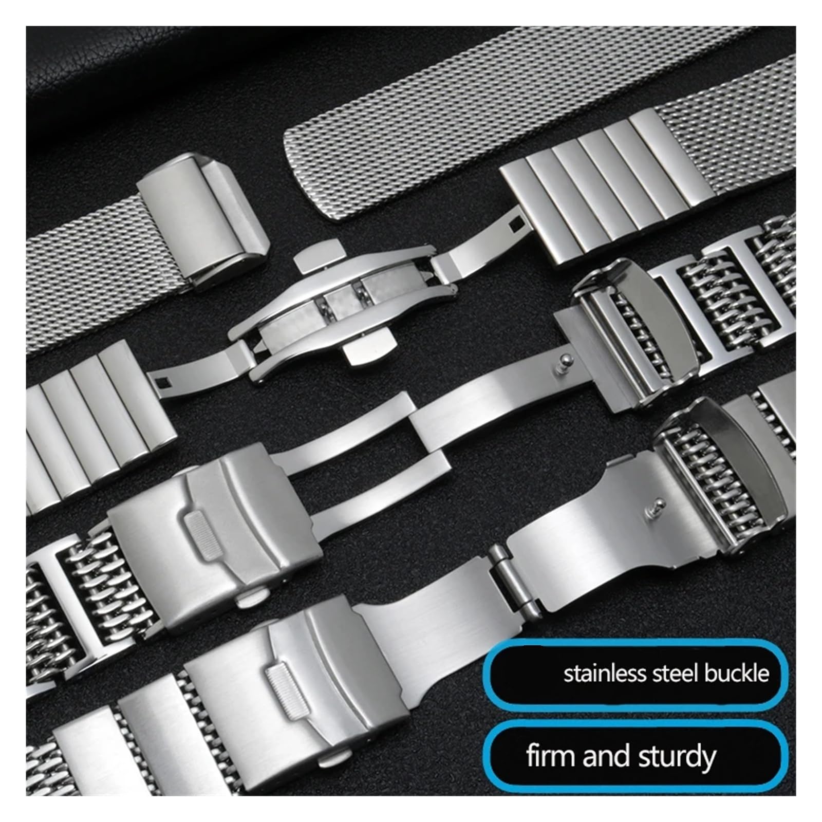 Watchband Metal Strap Mesh Bracelet 20 22mm Suitable For Daily Wear(G29-04-black,20mm)