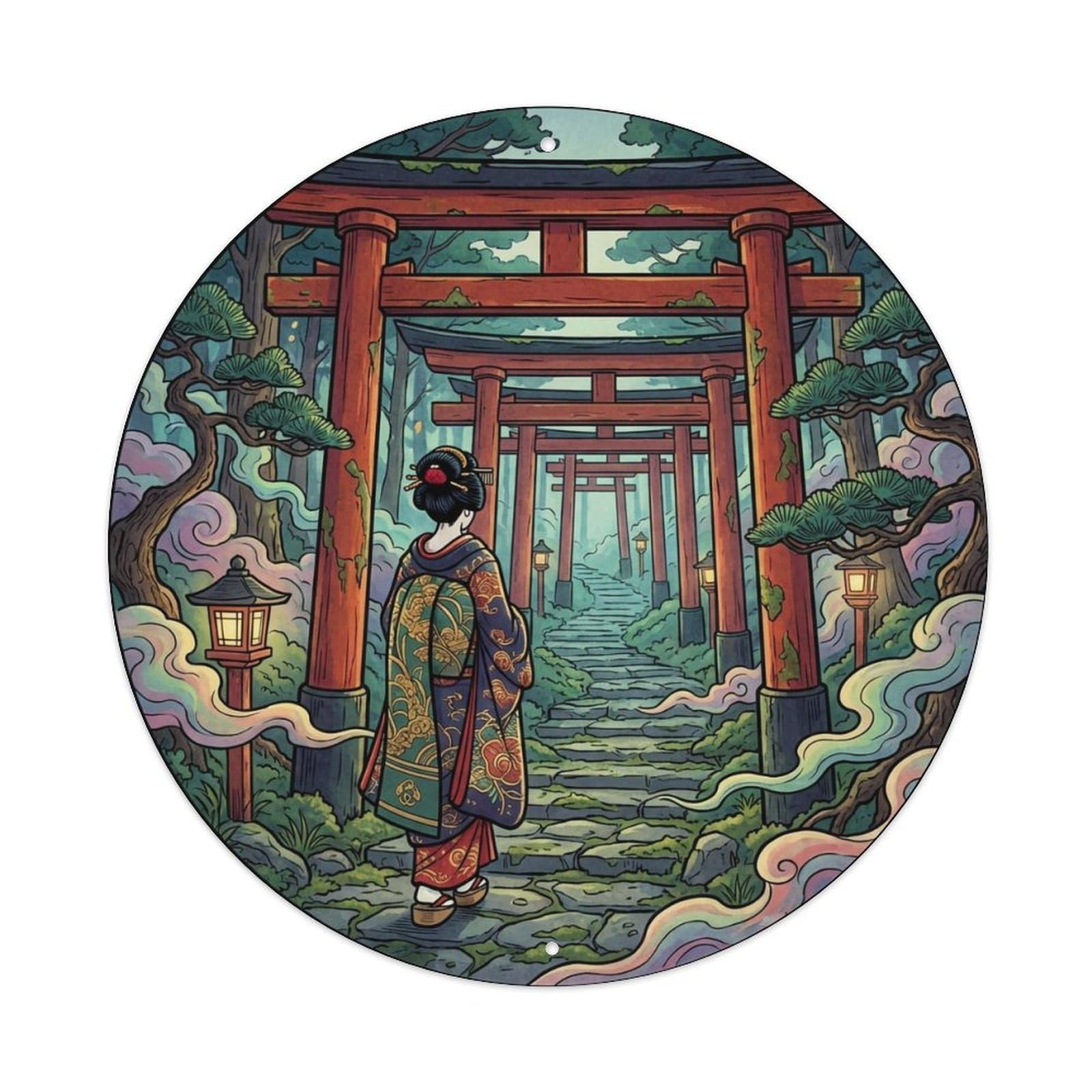 Japanese Forest Torii Geisha Walking Path Metal Tin Sign