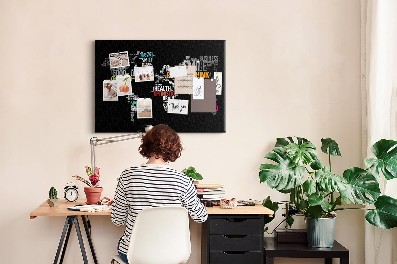 Lavagna in sughero orizzontale grande | pannello murale multifunzione per ufficio scuola casa | pianificazione progetti note foto e idee - 100x70 - metallico - Mappa positiva