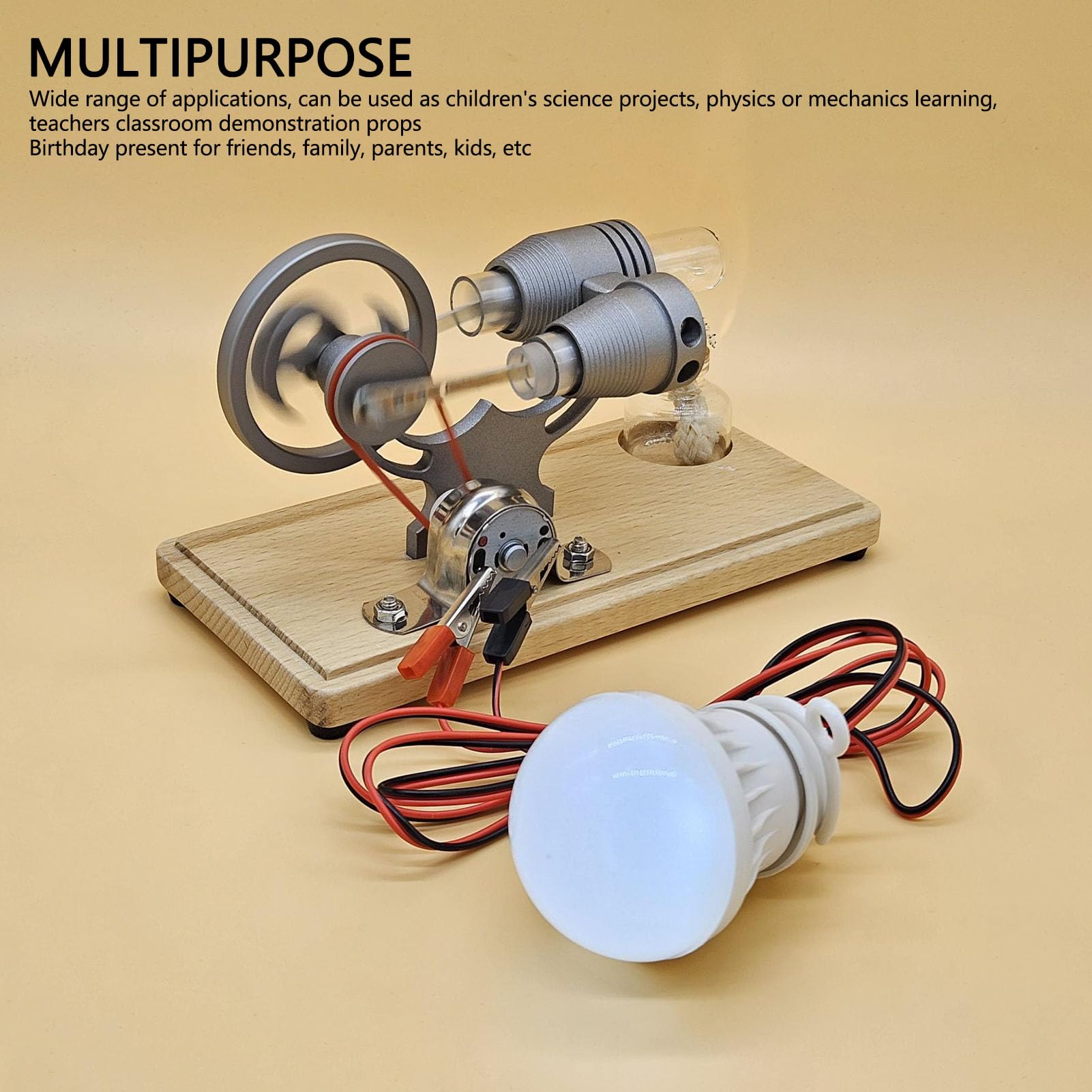 Pssopp Stirling Engine Motor Kit,Hot Air Stirling Engine Kit Mini Stirling Engine Giocattolo con Luce LED Mini Hot Air Stirling Engine Modello Motore Potenza Streaming per Bambini