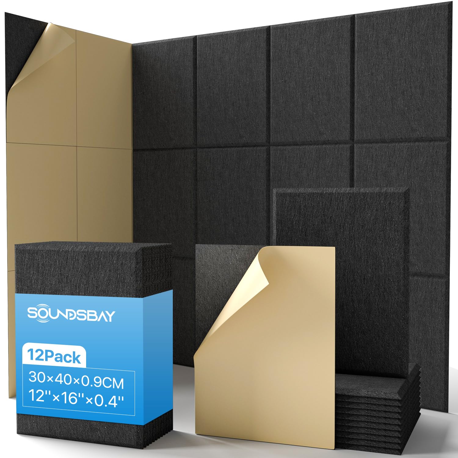 Soundsbay Panneaux Acoustiques Autocollant Noir Lot de 12 Pièces