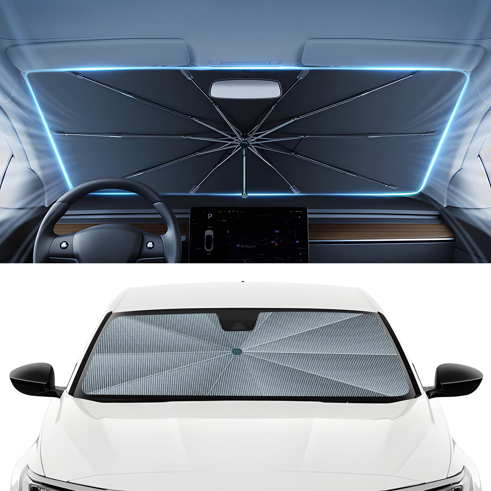 Autorder Windshield Sun Shade Umbrella for 2018-2026 Honda Accord Accessories,Upgraded Ice Crystal Material,Easy Setup Umbrella Sunshade for Car Windshield,100% Sun Blocking