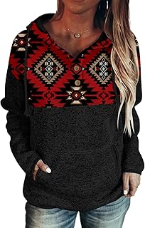 Magritta Women’s Pullover Hoodie Button Collar Drawstring Long Sleeve Sweatshirt with Pockets
