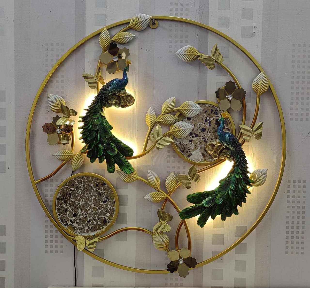 HDH1326 Peacock Wall Hanging (Size- H-36 Inches) x W-36 Inches X Th-2 Inches, Color-Antique Multicolor, Material- Iron Alloy, Along with LED Bulb,MFR-HDH-image-15