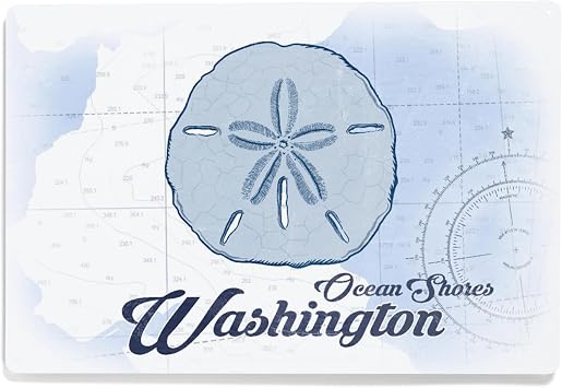 Lantern Press Ocean Shores, Washington, Sand Dollar, Blue, Coastal Icon, 12x18 Inch Aluminum Sign, Indoor or Outdoor Use