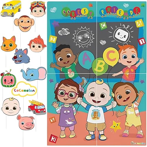 amscan Cocomelon Scene Setters con accesorios para fotos - 27.8 x 40 pulgadas  Diseño surtido  1 juego de 16 piezas.