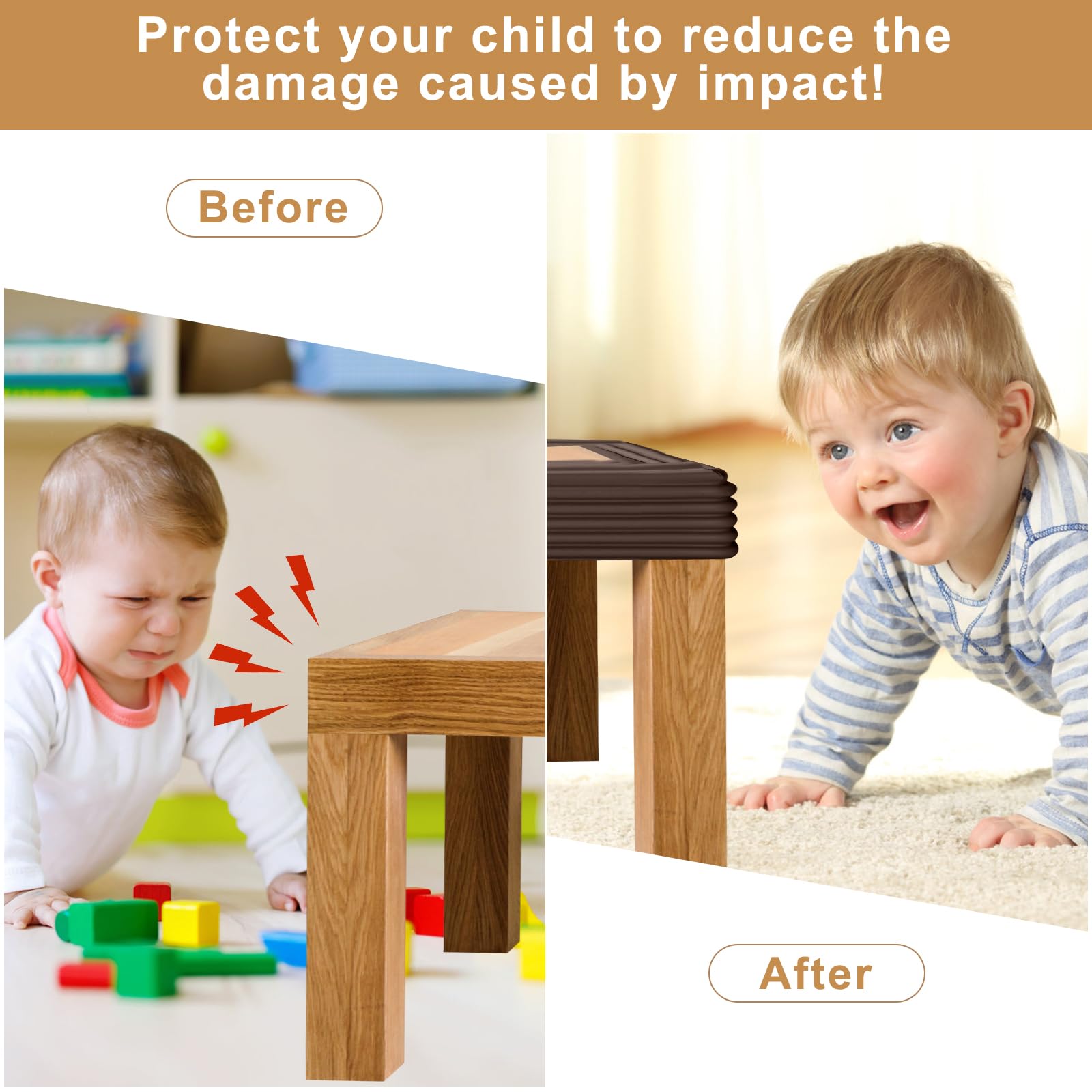 Edge Corner Guards For Baby Wider And Thicker Table Edge Protector Strip 7.87inch Width Furniture and Tables Child Baby Proof Bumpers For Kids Babies Toddler (Brown) - Image 2