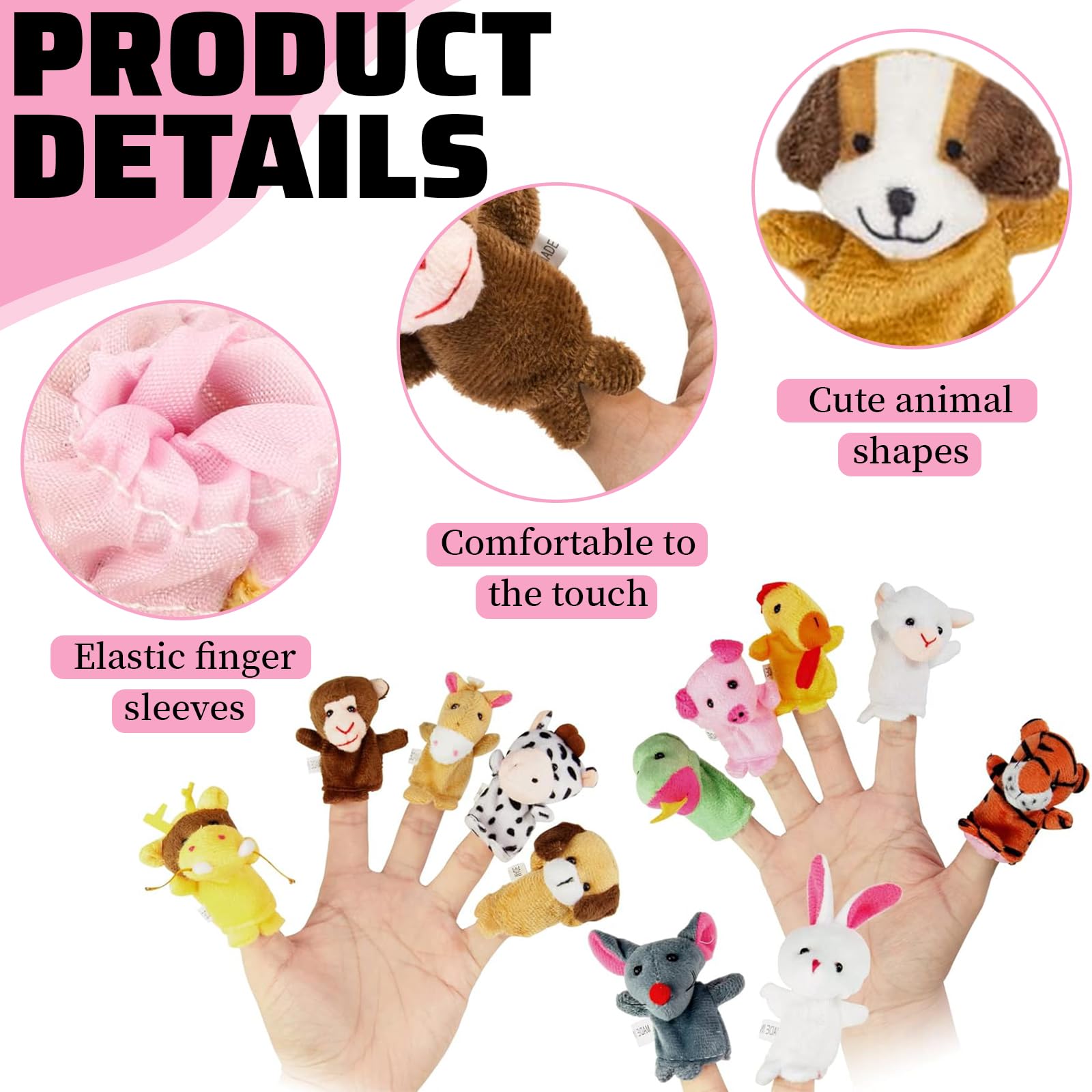 SHUOHONG 12 Pièces Marionnettes à Doigts en Peluche, Mini Marionnettes à Main Colorées, Ensemble de Jouets en Peluche pour Garçons et Filles Cadeaux pour Noël, Pâques et Fête d'enfants - 3